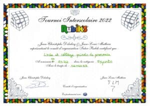Résultats Tournoi INTERSCOLAIRE RUBIK’S 2022